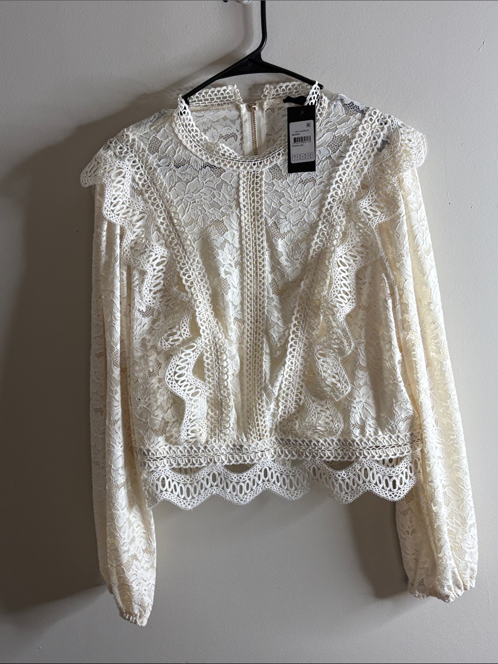 City Chic Cream Lace Ruffle High-Neck Blouse